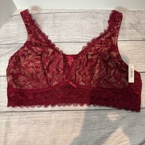Adore Me Red Lace Bralette with V-Neck Design